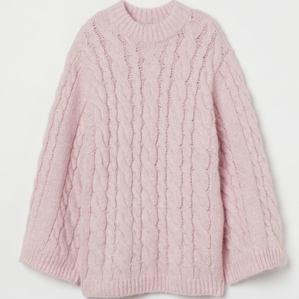 h&m pink cableknit oversized sweater